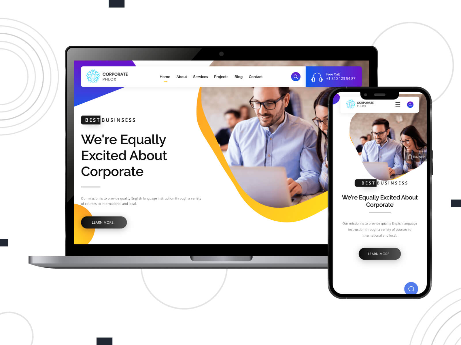 Image of Phlox Pro - light, warm, known for its user-friendliness template that is rated as one of the best WordPress themes for easy setup in goldenrod, slate gray, and dark slate blue hues.