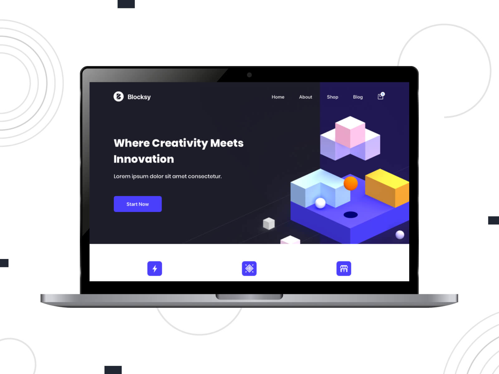 Picture of Blocksy - dark, cool, ranking as one of the best WordPress themes, it offers high-quality multimedia features for photography sites in goldenrod, royal blue, and light steel blue hues.