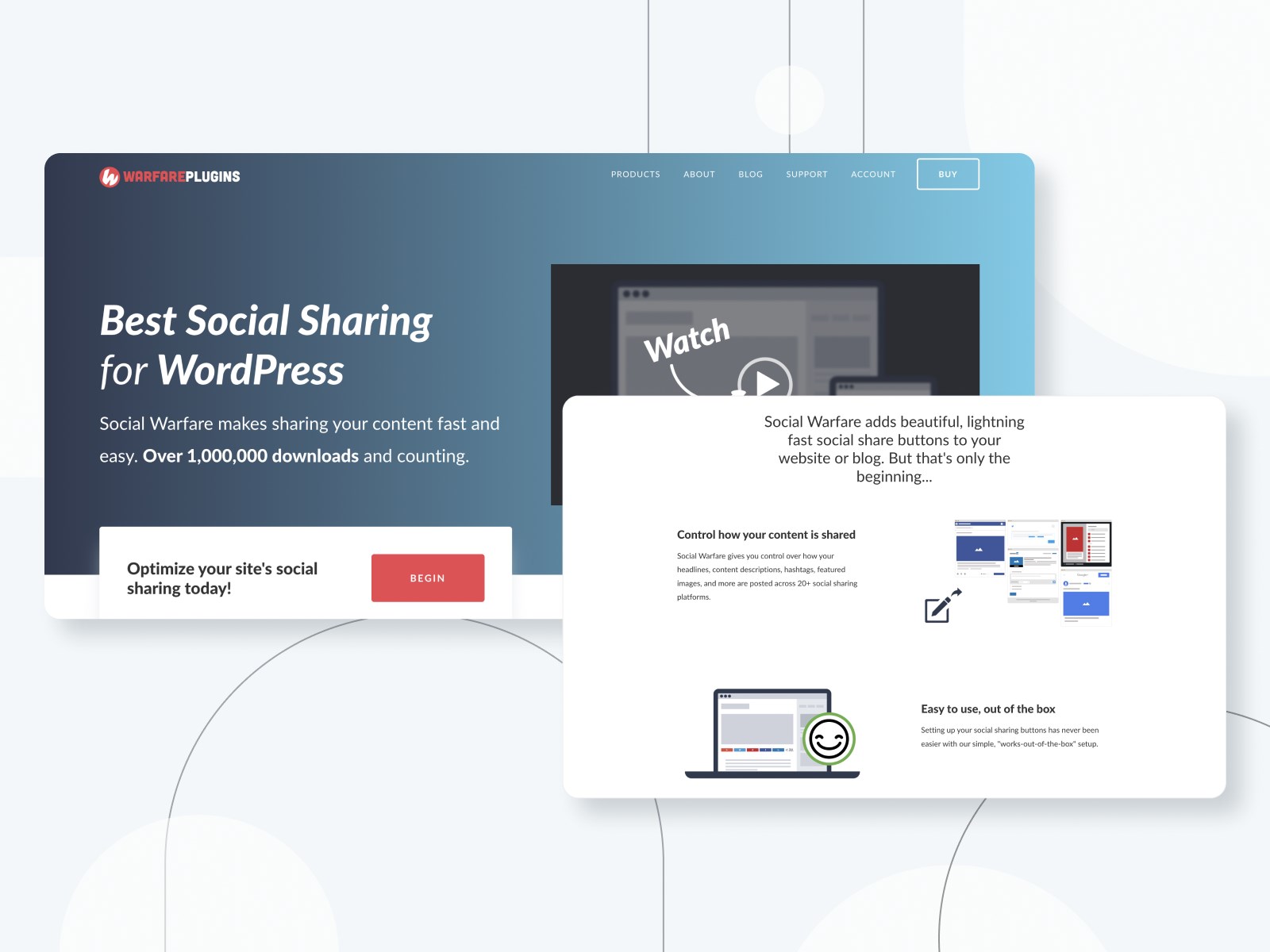 A collage presenting tools of the Warfare social media plugin.
