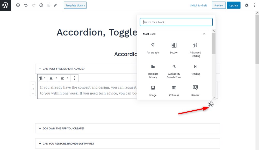add wp blocks to tabs getwid plugin
