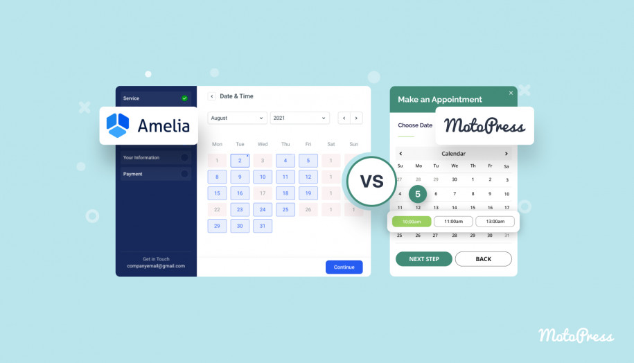 Amelia comparison with the MotoPress Hotel Booking plugin.