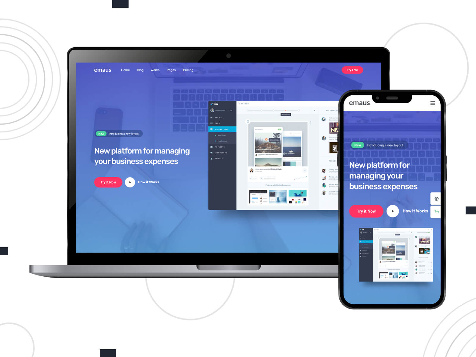 Image of Emaus - customizable Elementor design for optimized landing sites in tomato, slateblue, steelblue, darkslateblue, and cornflowerblue color array.