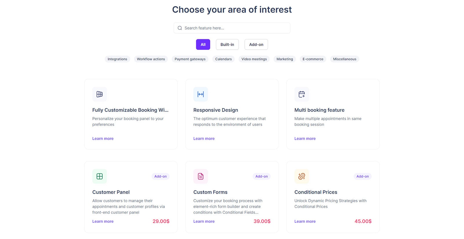 Photograph of Booknetic features, ranging from integrations to marketing tools.